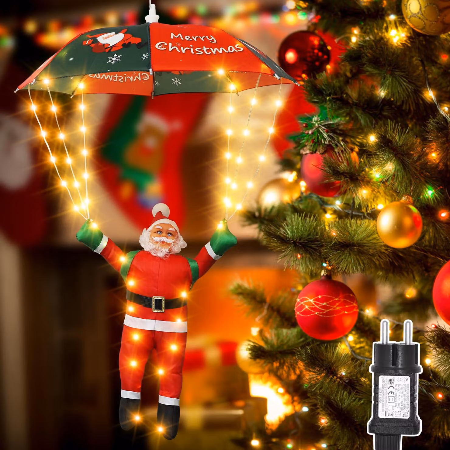 Catena luminosa a LED a forma di albero di Natale, 88 LED, luce bianco caldo, 8 modalità