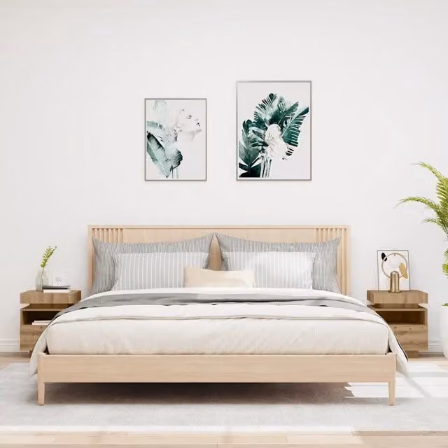 Set di 2 comodini moderni vidaXL con luci LED integrate in legno color rovere e beige L/P/H: 40 x 39 x 48,5 cm