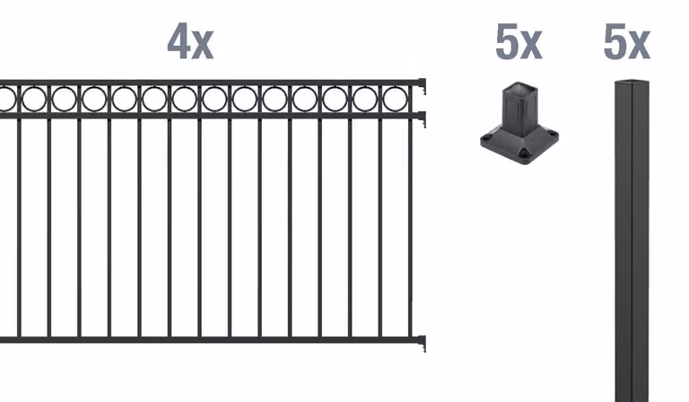 Alberts 511166 Set completo di recinzione Circle, da avvitare, nero opaco, altezza 100 cm, lunghezza 8 m