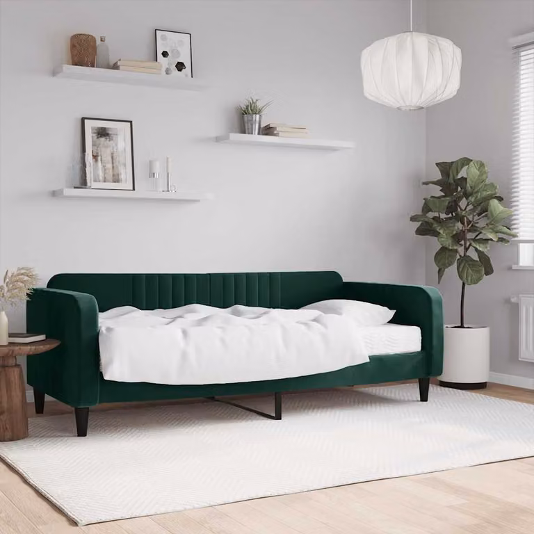 vidaXL Divano Letto in Velluto Verde con Materasso L/P/H: 200 x 90 x 75 cm