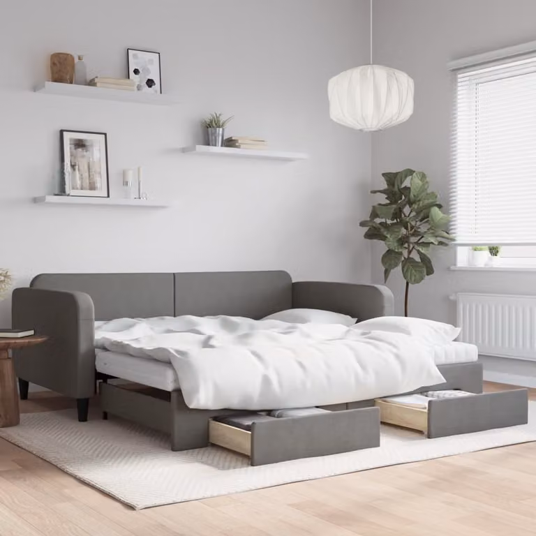 Maison Exclusive - Divano letto estraibile con cassetti, grigio scuro, 100x200 cm, tessuto