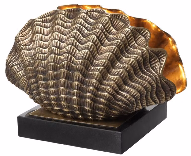 Casa Padrino lampada da tavolo a forma di conchiglia in ottone vintage / nero 33 x 21 x H. 22 cm - lampada da tavolo con base in granito