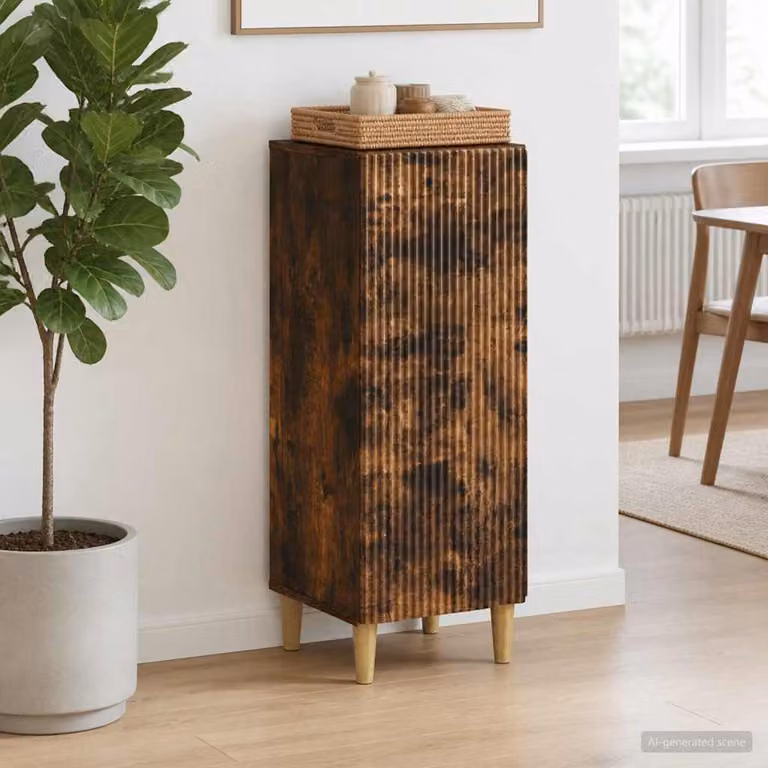 Credenza moderna vidaXL in legno ingegnerizzato color rovere fumo, L: 33 cm, P: 34,5 cm, H: 90 cm