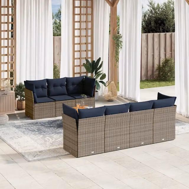 Set Divani da Giardino 8 pz con Cuscini Grigio in Polyrattan 3255837