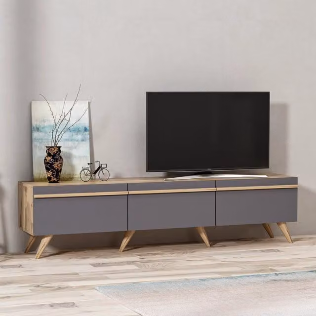 Mobile Porta TV Cortaccia DMORA con 3 Ante, Nero Antracite, L 180 cm x P 35 cm x H 42 cm
