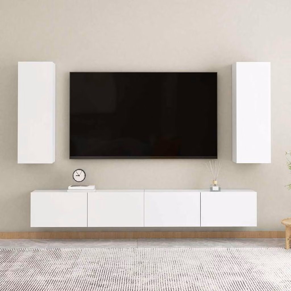 Set di mobili porta TV da 4 pezzi vidaXL in legno multistrato e MDF, colore bianco opaco, per il tuo soggiorno