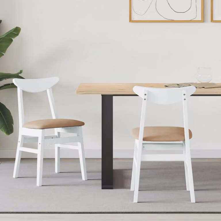 Set di 2 sedie da pranzo moderne vidaXL in legno di gomma bianco