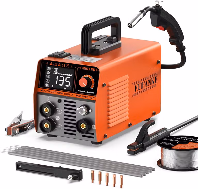 Apparecchio di saldatura MIG - stazione di saldatura a filo pieno senza gas da 135A e saldatrice inverter IGBT 3-in-1 con display a LED