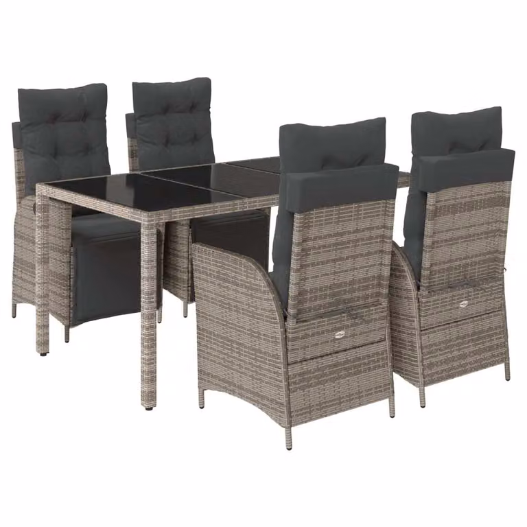 Set da Pranzo da Giardino 5 pz con Cuscini in Polyrattan Grigio
