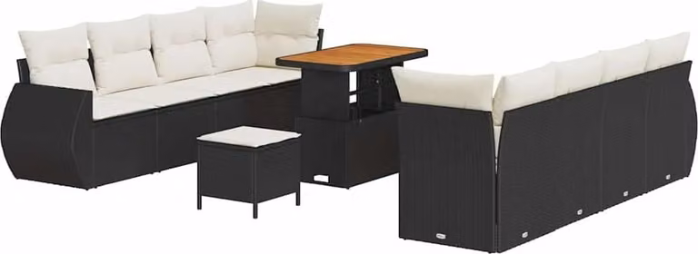 Set Divano da Giardino 11 pcs Nero Poly Rattan