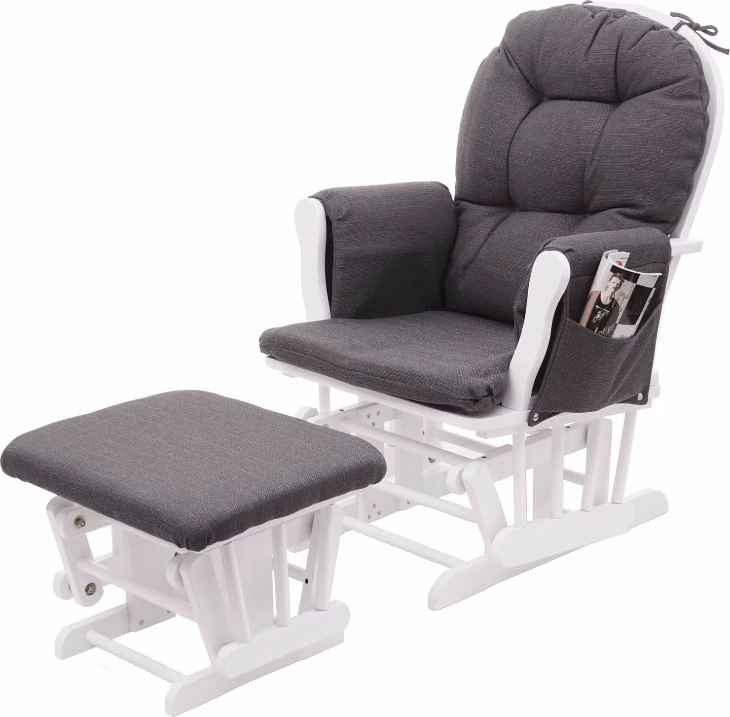 Poltrona relax MCW-C76, poltrona a dondolo con poggiapiedi ~ Tessuto, grigio scuro, struttura bianca