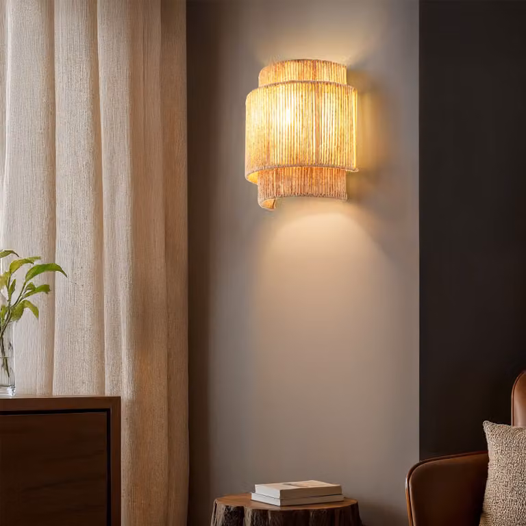 Applique a parete Tectake in stile boho con rattan e juta, colore beige e marrone, con illuminazione up-down e attacco E14