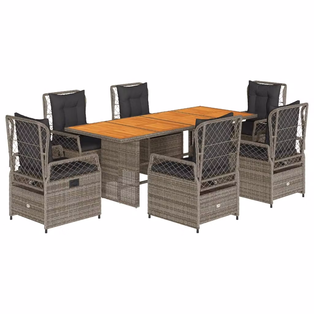 Set da Pranzo da Giardino 7 pz con Cuscini in Polyrattan Grigio