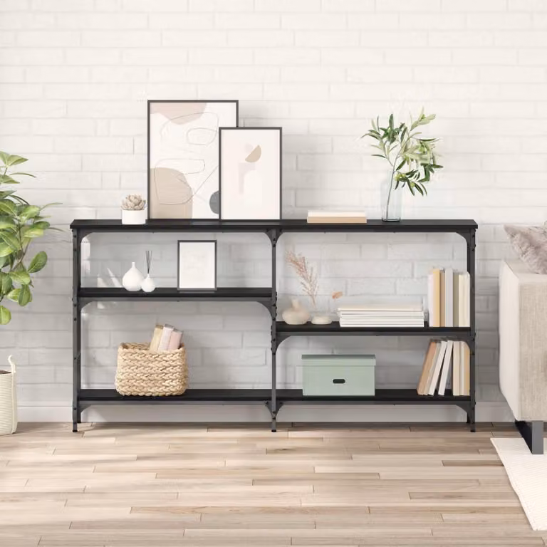 vidaXL Tavolo consolle in stile industriale nero e rovere L: 150 cm, P: 29 cm, H: 76,5 cm