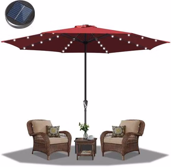 Ombrellone - Giardino - Balcone - Ombrellone - 3,5 metri - Impermeabile - Con luci LED - Rosso