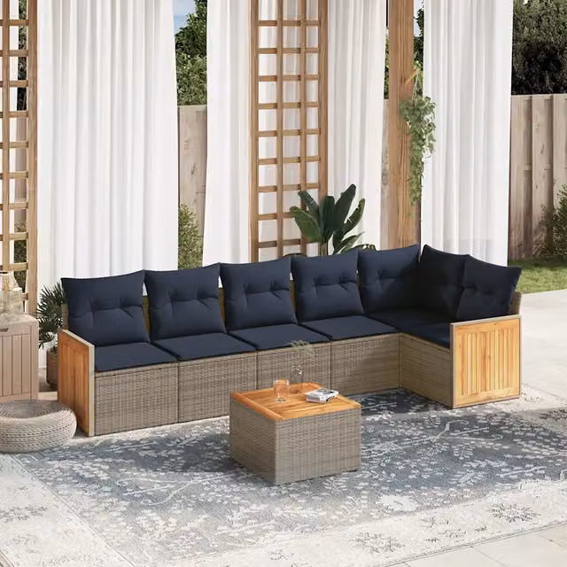 Set Divani da Giardino 7 pz con Cuscini Grigio in Polyrattan 3227678