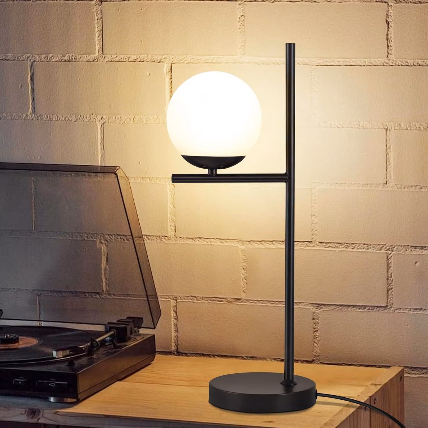 ZMH Lampada da comodino Nero Lampada da tavolo moderna 1 lampada da tavolo in metallo a fiamma con interruttore bianco in vetro presa E27 per soggiorno camera da letto camera dei bambini