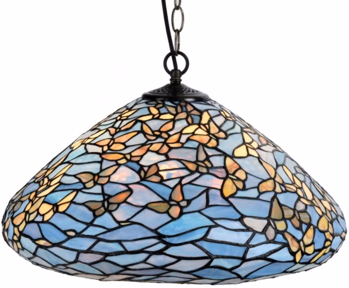 Casa Padrino lampada a sospensione Tiffany farfalle blu / multicolore Ø 50 x H. 135 cm - Lampada a sospensione composta da numerosi pezzi di mosaico di vetro