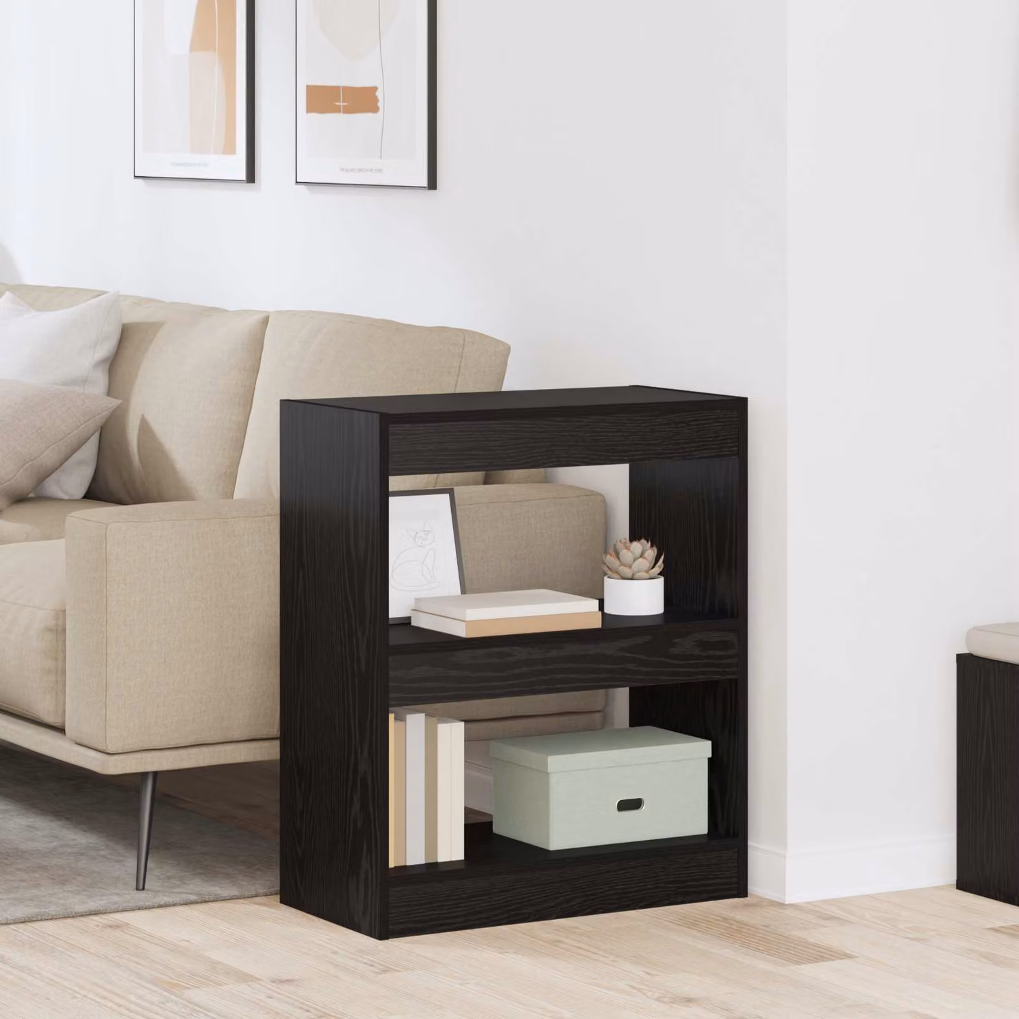 Armadio per libri vidaXL a 2 livelli in stile moderno, Rovere e Nero, L: 60 cm, P: 30 cm, H: 72 cm