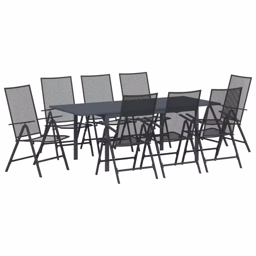 Set da pranzo per giardino e terrazza vidaXL in acciaio antracite da 9 pezzi – 2