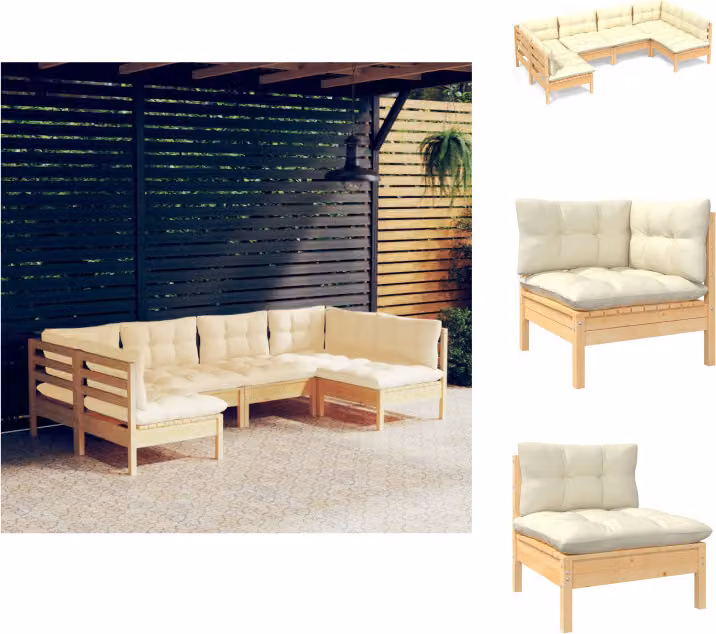 vidaXL Set di 6 pezzi da giardino con cuscini crema in legno di pino massiccio - Set di mobili da giardino