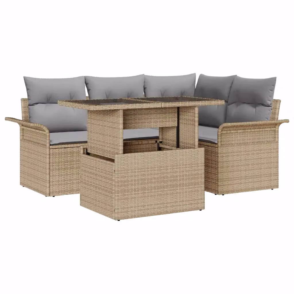 Set Divano da Giardino vidaXL a Forma di L in Rattan con Cuscini Beige e Struttura in Acciaio Verniciato a Polvere – 1