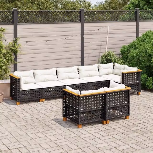 Set Divani da Giardino con Cuscini 8 pz Nero in Polyrattan 3261890