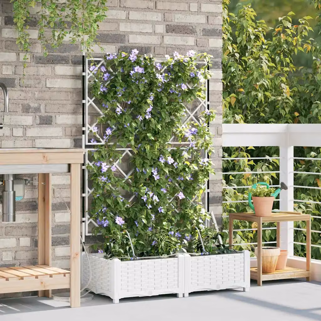 Set di 2 vasi da giardino vidaXL in plastica bianchi L: 80 cm, P: 40 cm, H: 126 cm