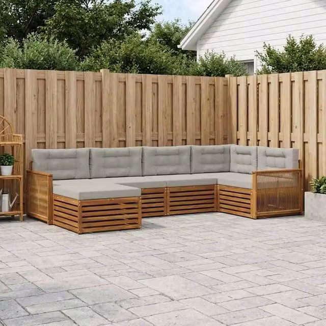Set di divani da esterno 6 pz Naturale e Grigio Chiaro 3383569