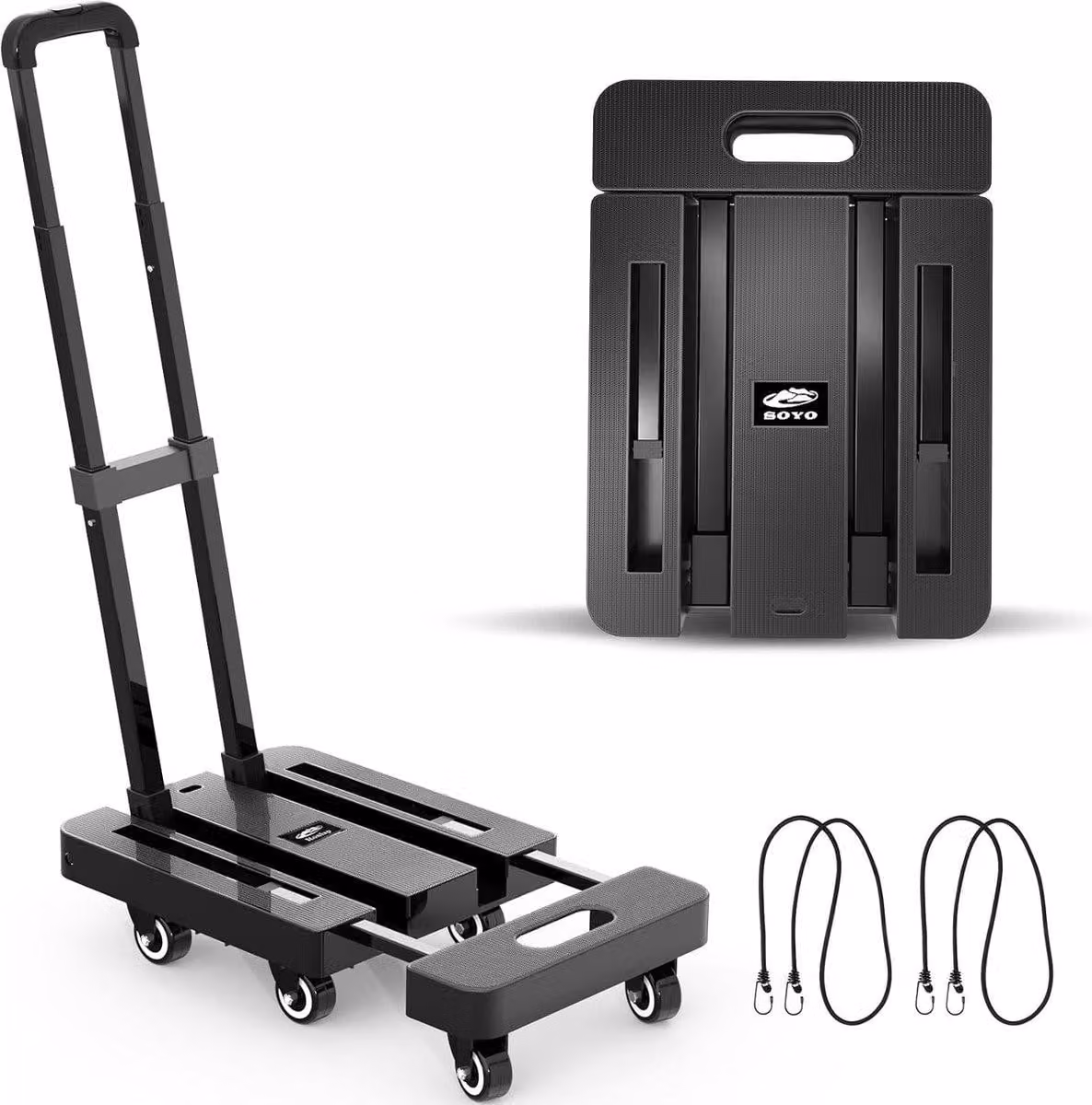 Carrello pieghevole a sacco con 6 ruote - capacità di carico: 225 kg - colore: nero
