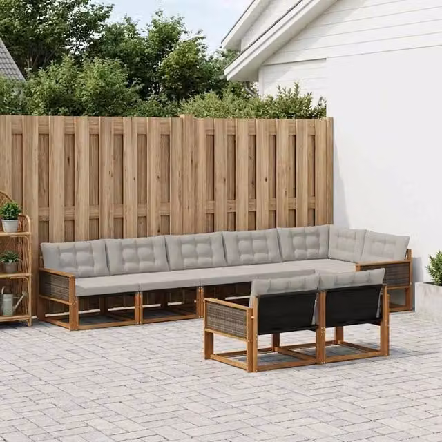Set di divani da esterno 8 pz Naturale e Grigio Chiaro 3381499