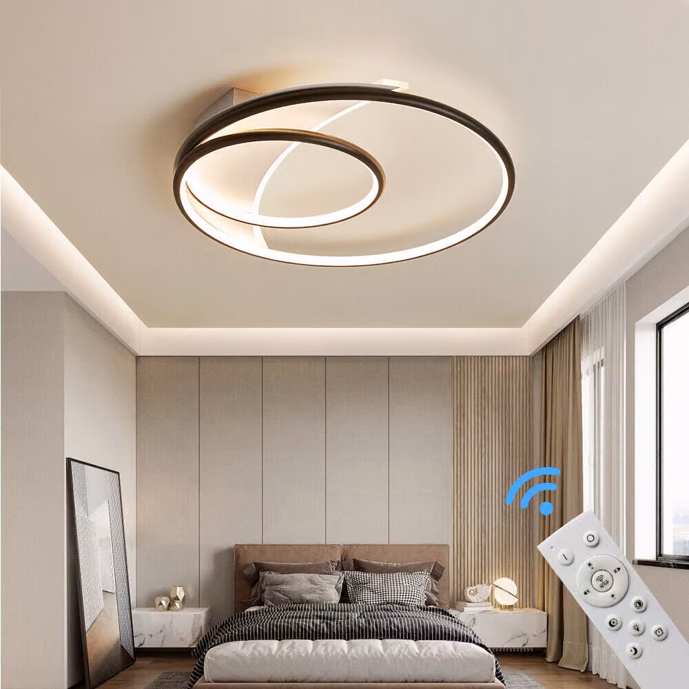 Plafoniera LED Plafoniera SX8770WB con telecomando Colore luce/luminosità regolabile dimmerabile Struttura in metallo laccato nero Plafoniera LED per camera da letto