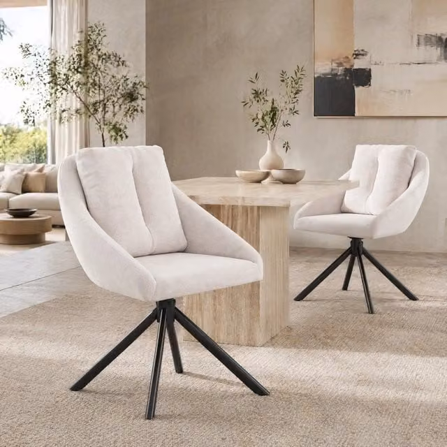 Set di 2 sedie girevoli 360° MODFU in velluto beige con struttura in metallo e design ergonomico moderno – 1