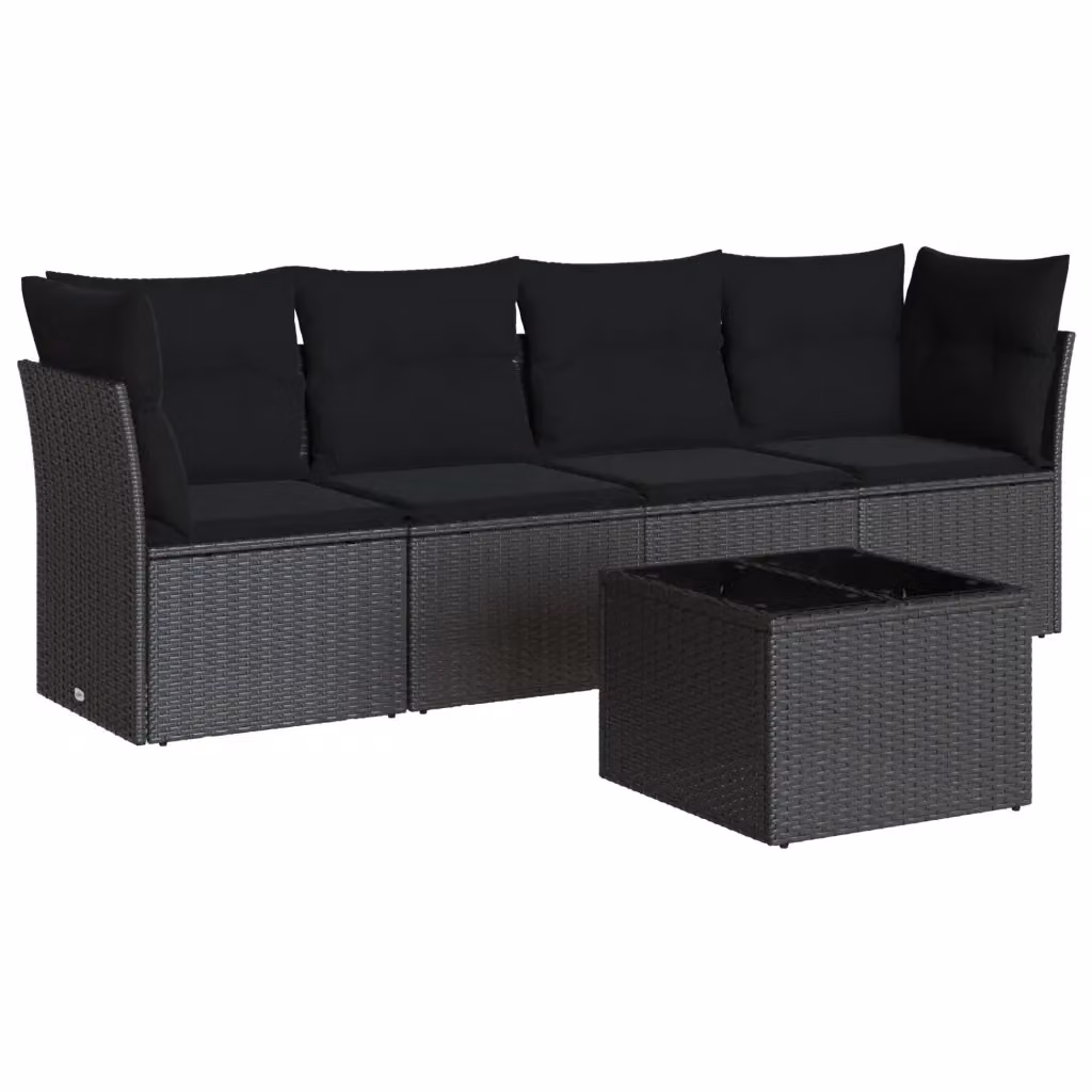 Set di divani da giardino vidaXL 5 pezzi in polyrattan nero con cuscini e tavolino da esterno a forma di L – 2