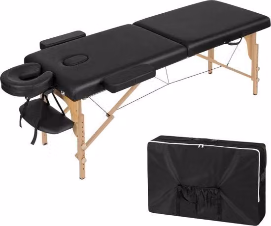 Tavolo massaggiante - Tavolo massaggiante pieghevole - Letto massaggiante - Regolabile in altezza - Supporto cervicale - Bracciere - Borsa di stoccaggio - 185x58,5cm - nero