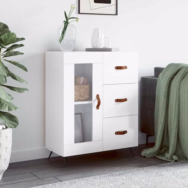 Credenza vidaXL in legno e metallo bianco lucido L: 69,5 cm, P: 34 cm, H: 90 cm