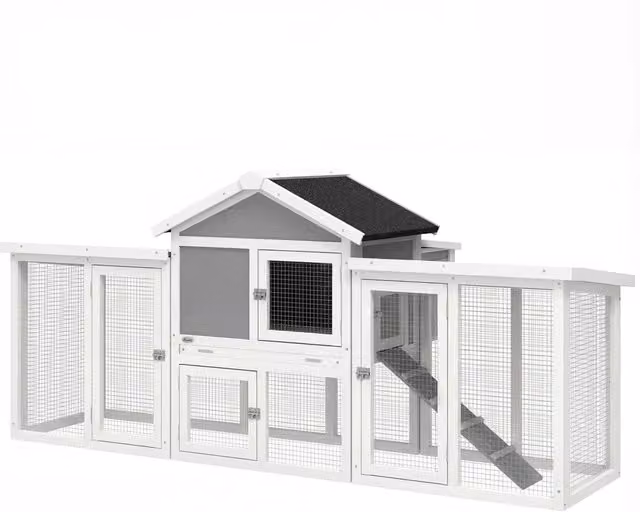 Pollaio conigliera chalet per galline conigli 204 x 85 x 93 cm sicuro ventilato con nido rustico in legno massello grigio 21_0007858