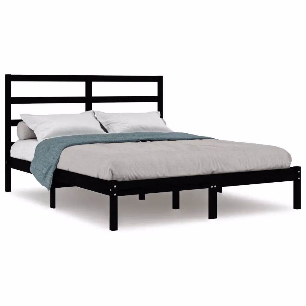 Giroletto Nero in Legno Massello di Pino con Doghe Fisse L/P: 140 x 190 cm – 2