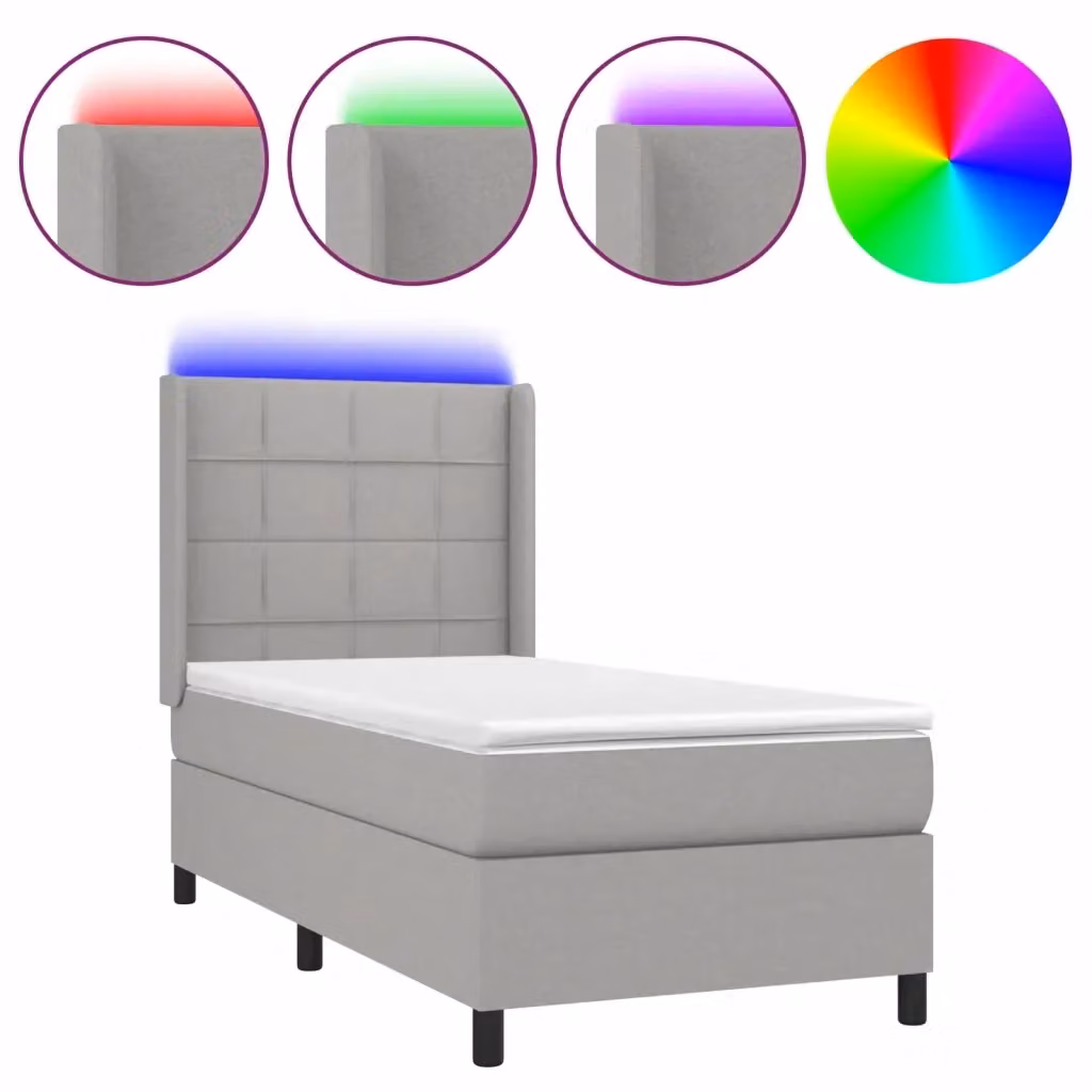 Letto a molla con testiera in tessuto grigio e illuminazione LED con porta USB vidaXL L/P/H: 128 x 90 x 193 cm – 2