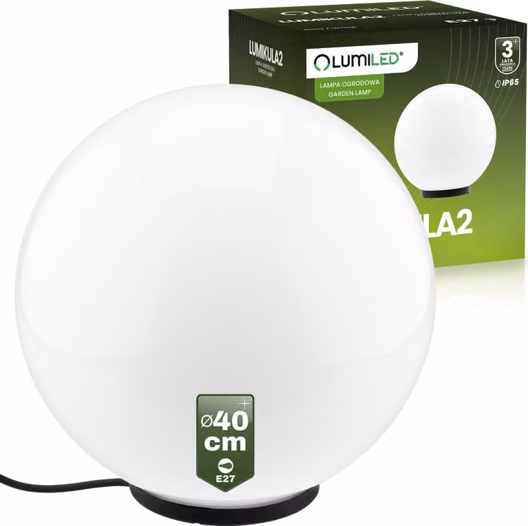 LUMILED Milky globe light 40 cm outdoor globe light globe lamp white garden globe globe path light IP44 E27 socket connection cable 1.95m