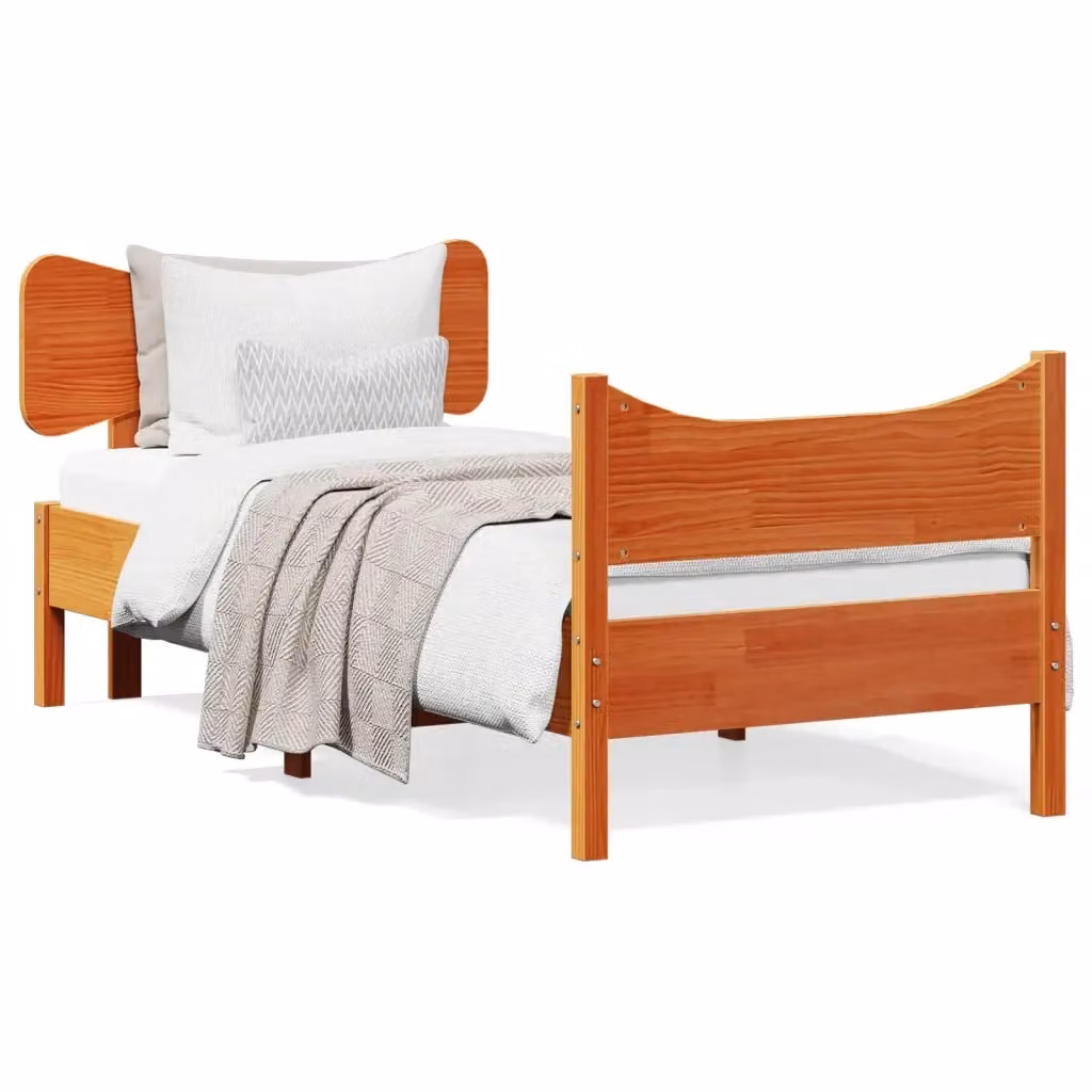 Letto in legno di pino massello VIDAXL color marrone cera stile rustico L: 75 cm, P: 195,5 cm, H: 80,5 cm – 2