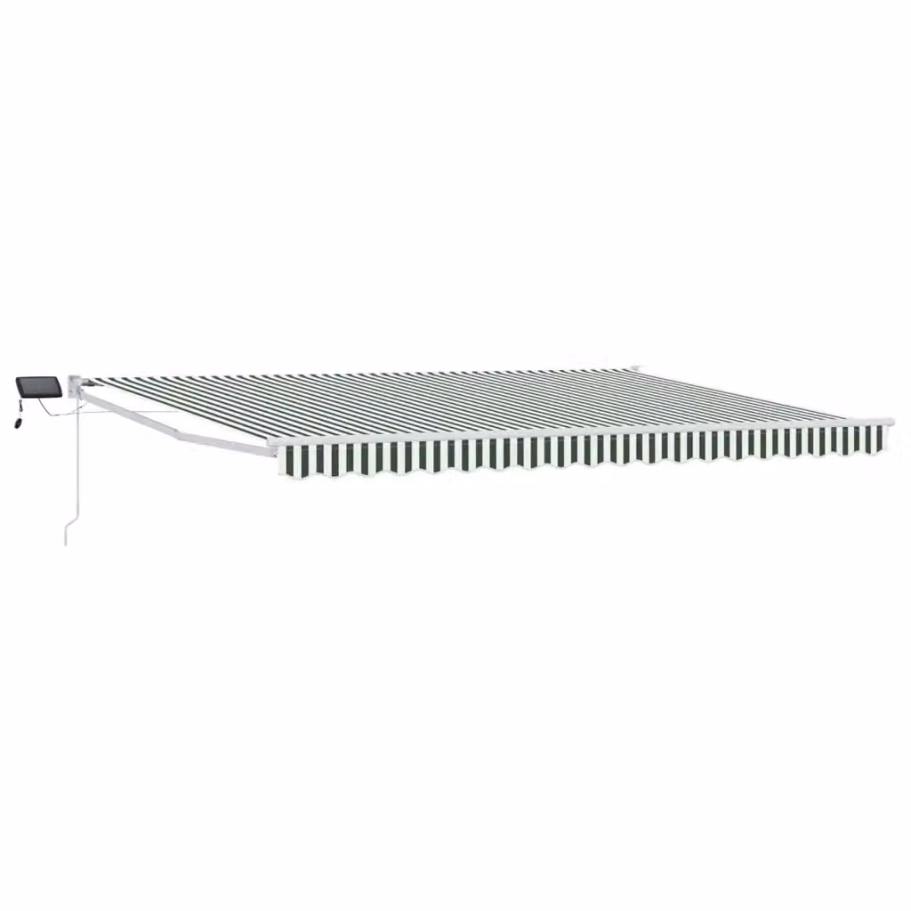 Tenda retrattile manuale Videx con LED, struttura in acciaio e tessuto in poliestere, colori verde e bianco, L: 5 m x P: 3 m – 2