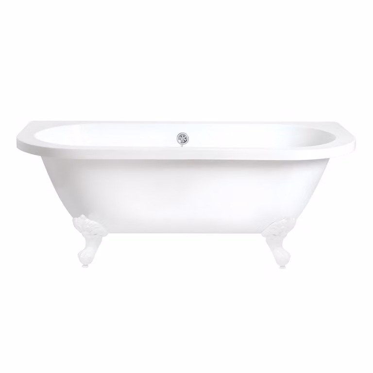 Vasca da Bagno Tradizionale Freestanding Bianca a Parete - 1685x780mm con Piedini Tradizionali Bianchi - Richmond