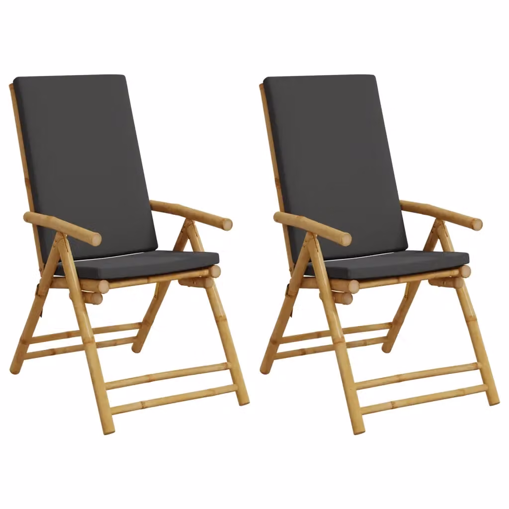 Set di 2 sedie da giardino pieghevoli e reclinabili vidaXL in bambù con cuscini grigi – 2