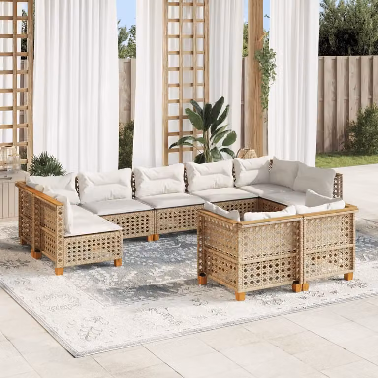 Maison Exclusive - Set da giardino 9 pezzi con cuscini in polyrattan beige