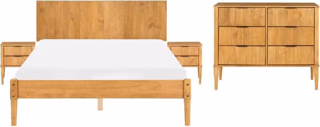Set da camera da letto in legno di pino letto matrimoniale con 2 comodini e cassettiera a 6 cassetti 140 x 200 cm marrone chiaro stile scandinavo
