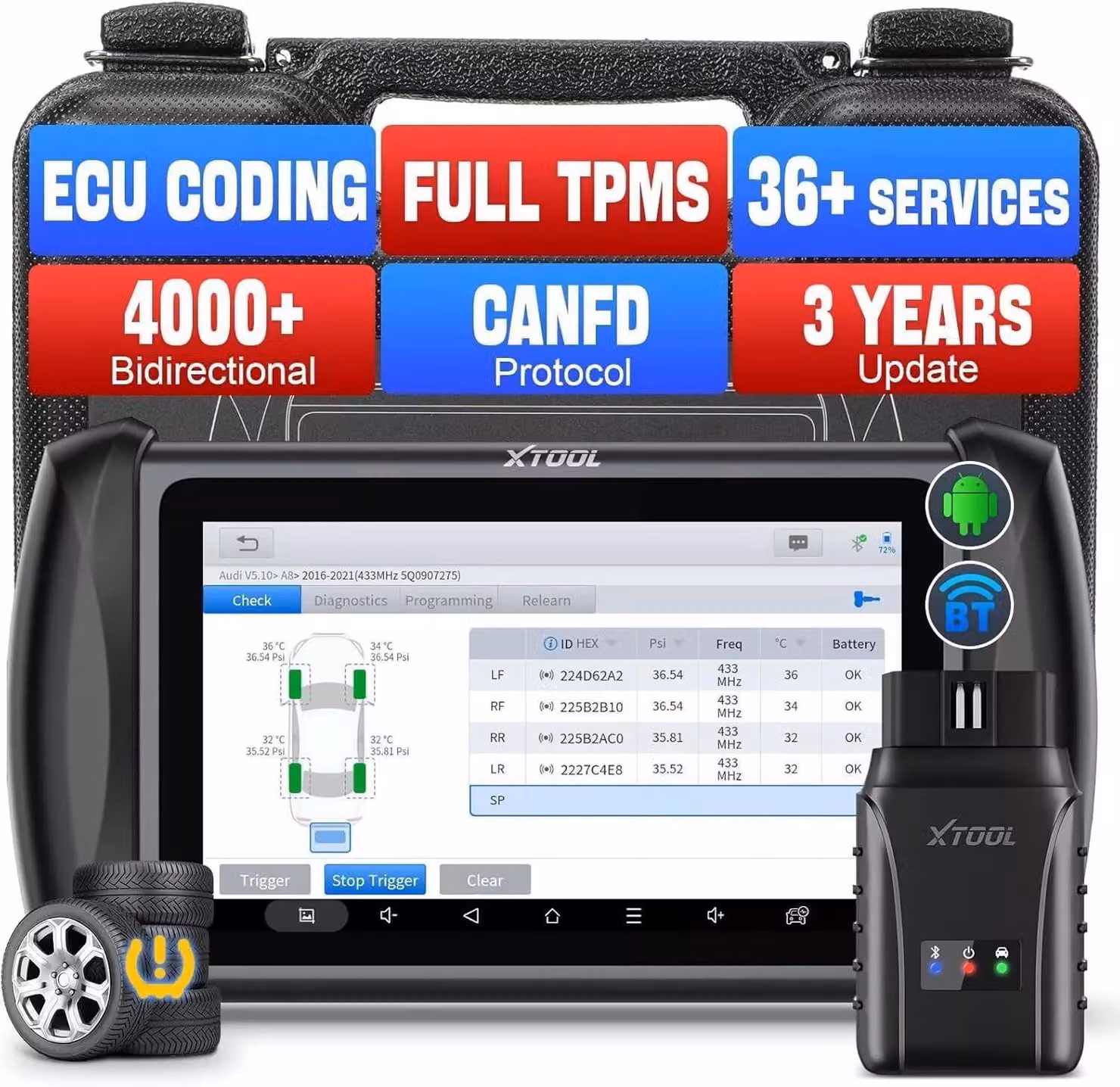 Strumento di programmazione per sistemi TPMS, con sensori per il controllo della pressione dei pneumatici e per la diagnostica
