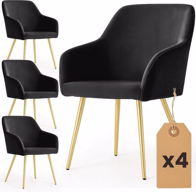 Set di 4 Sedie in velluto liscio ESTELLE Nero gambe oro
