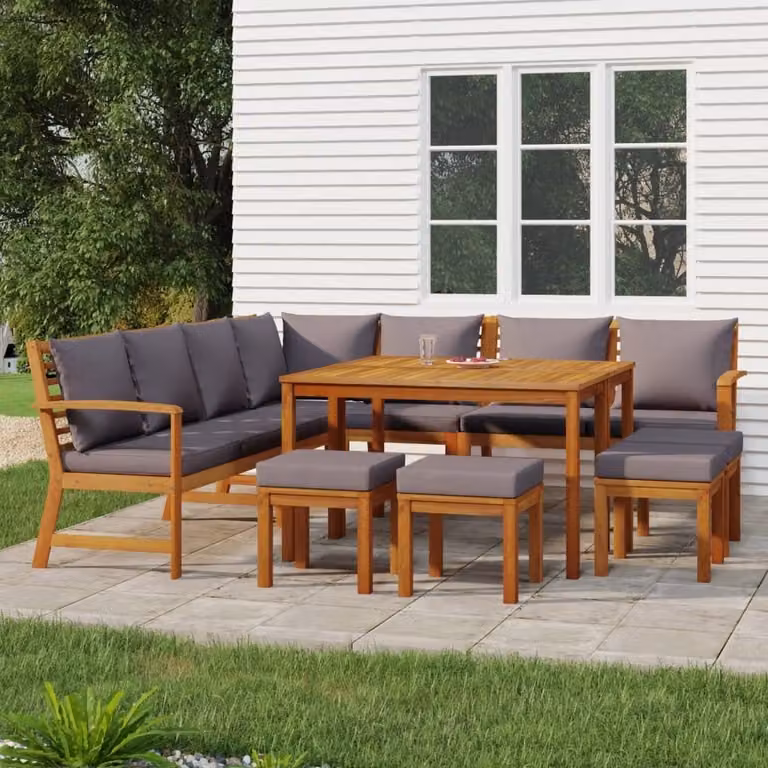 The Living Store Set da pranzo da giardino 11 pezzi con cuscini in legno massiccio di acacia
