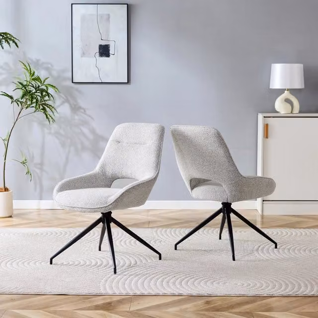 Set da 2 sedie girevoli 360 REDOM in tessuto grigio e metallo nero, Altezza: 87 cm